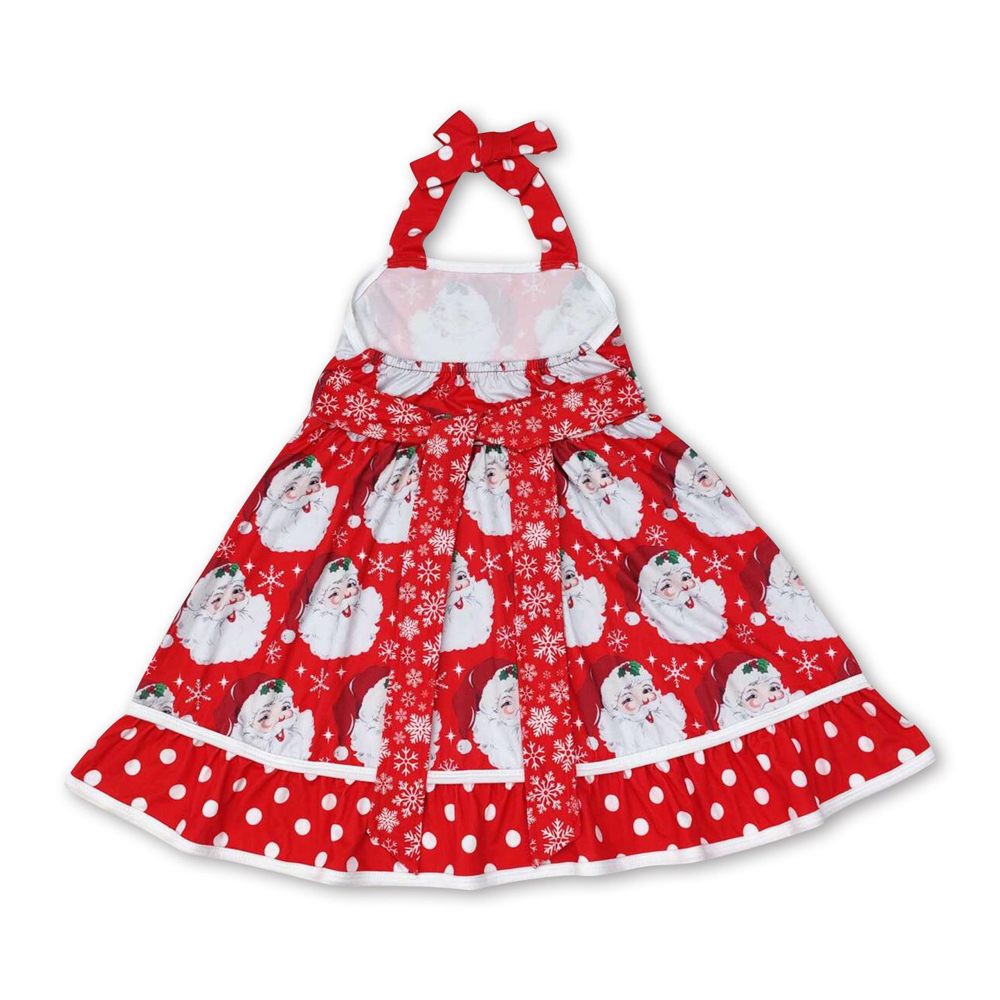 Santa snowflake ruffle baby girls Christmas halter dresses