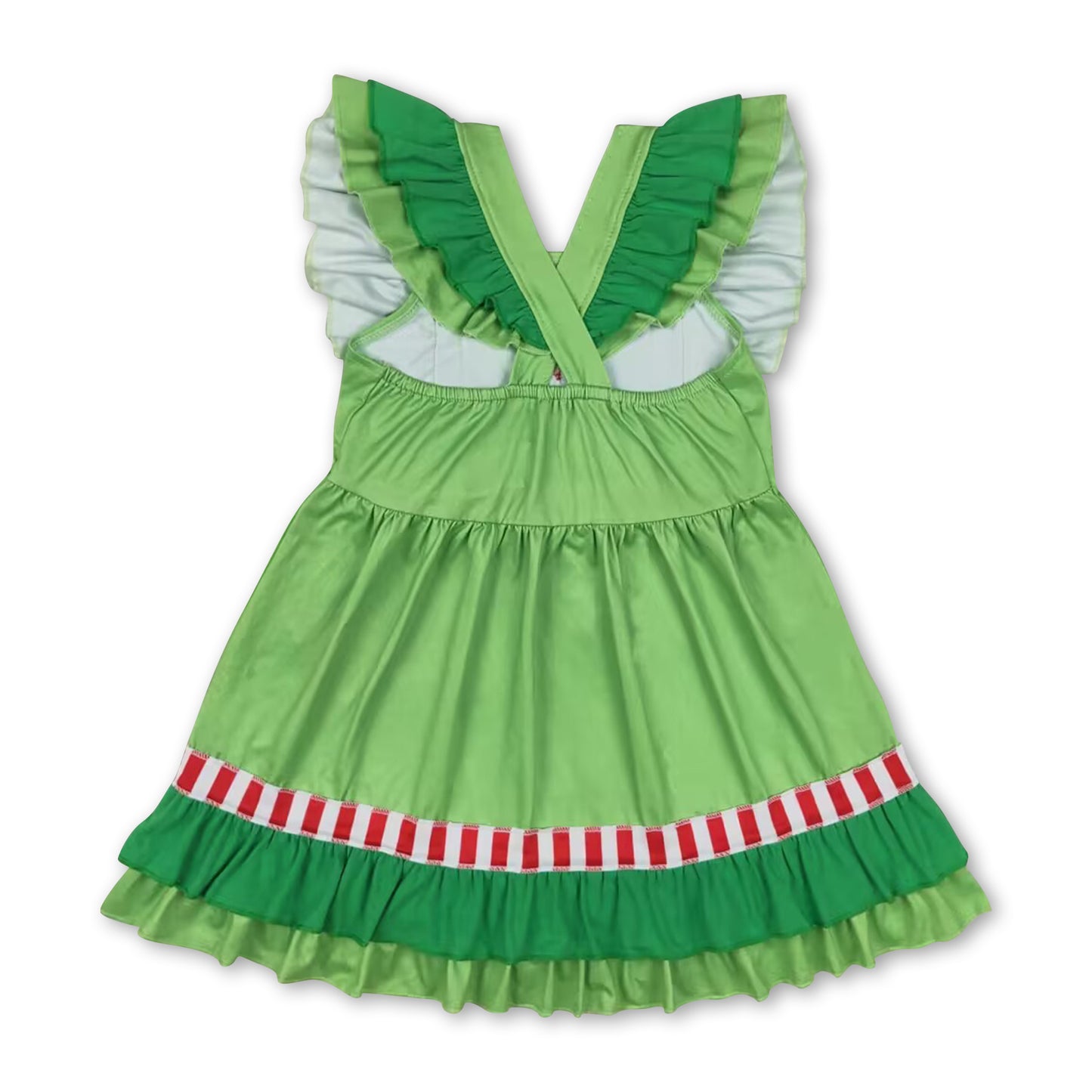 Flutter sleeves heart green face baby girls Christmas dresses