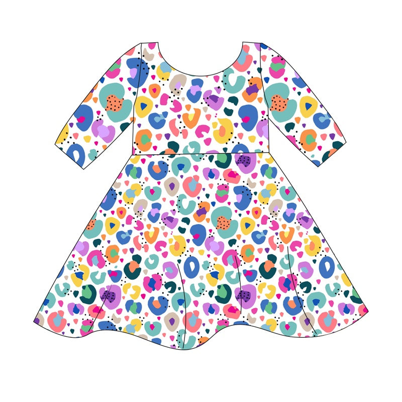 Short sleeves colorful leopard kids girls dresses