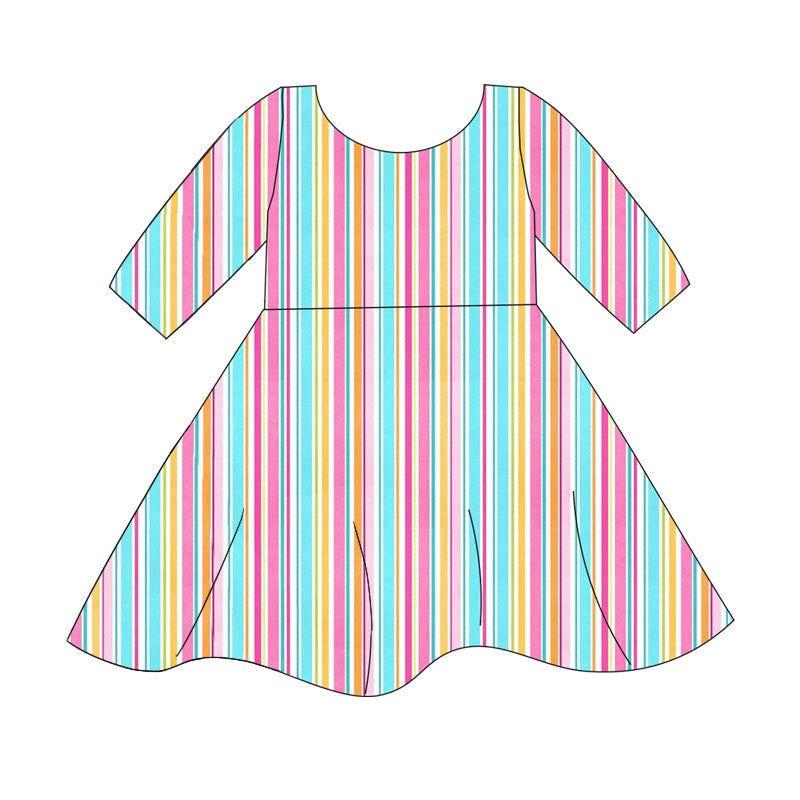 Short sleeves colorful stripe kids girls dresses