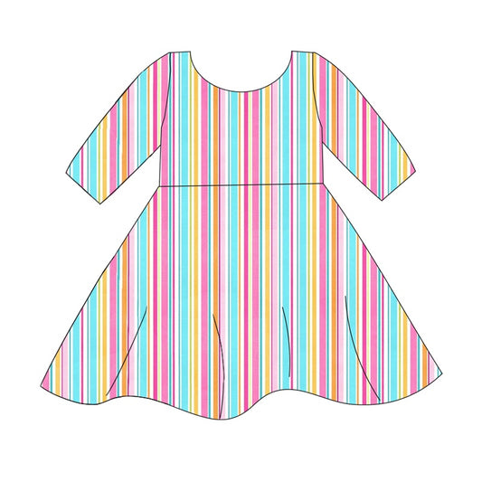 Short sleeves colorful stripe kids girls dresses