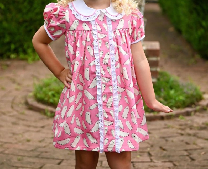 Short sleeves pink ghost kids girls Halloween dress