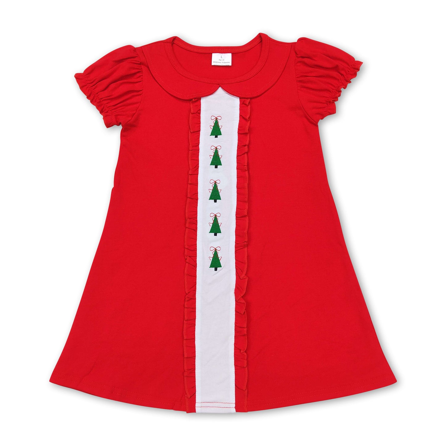 Red short sleeves Christmas tree kids girls dresses