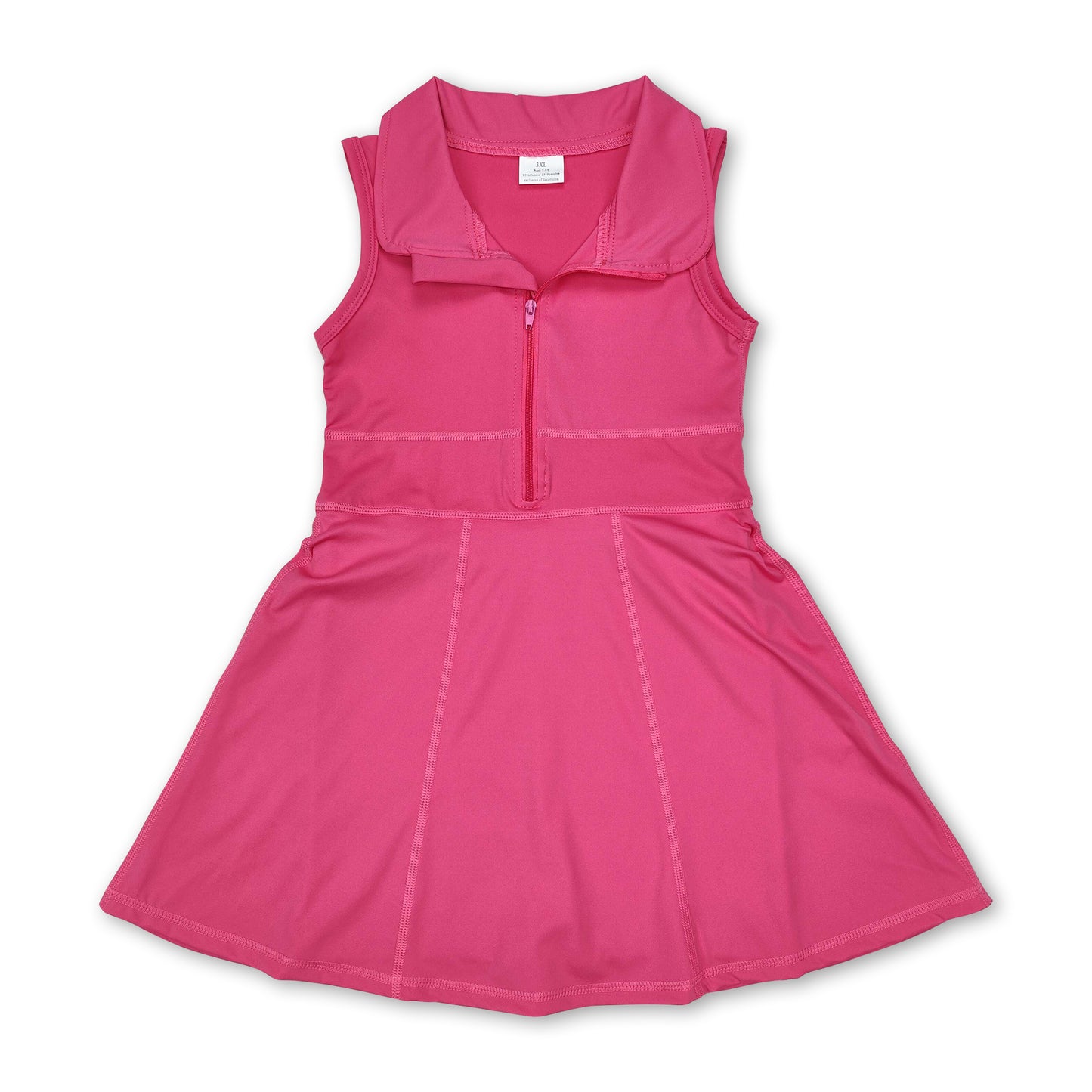 Hot pink sleeveless zipper athletic dress with shorts