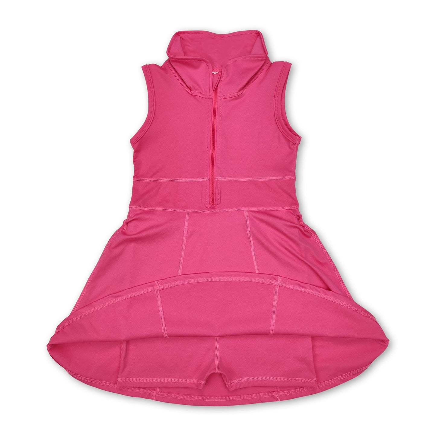 Hot pink sleeveless zipper athletic dress with shorts