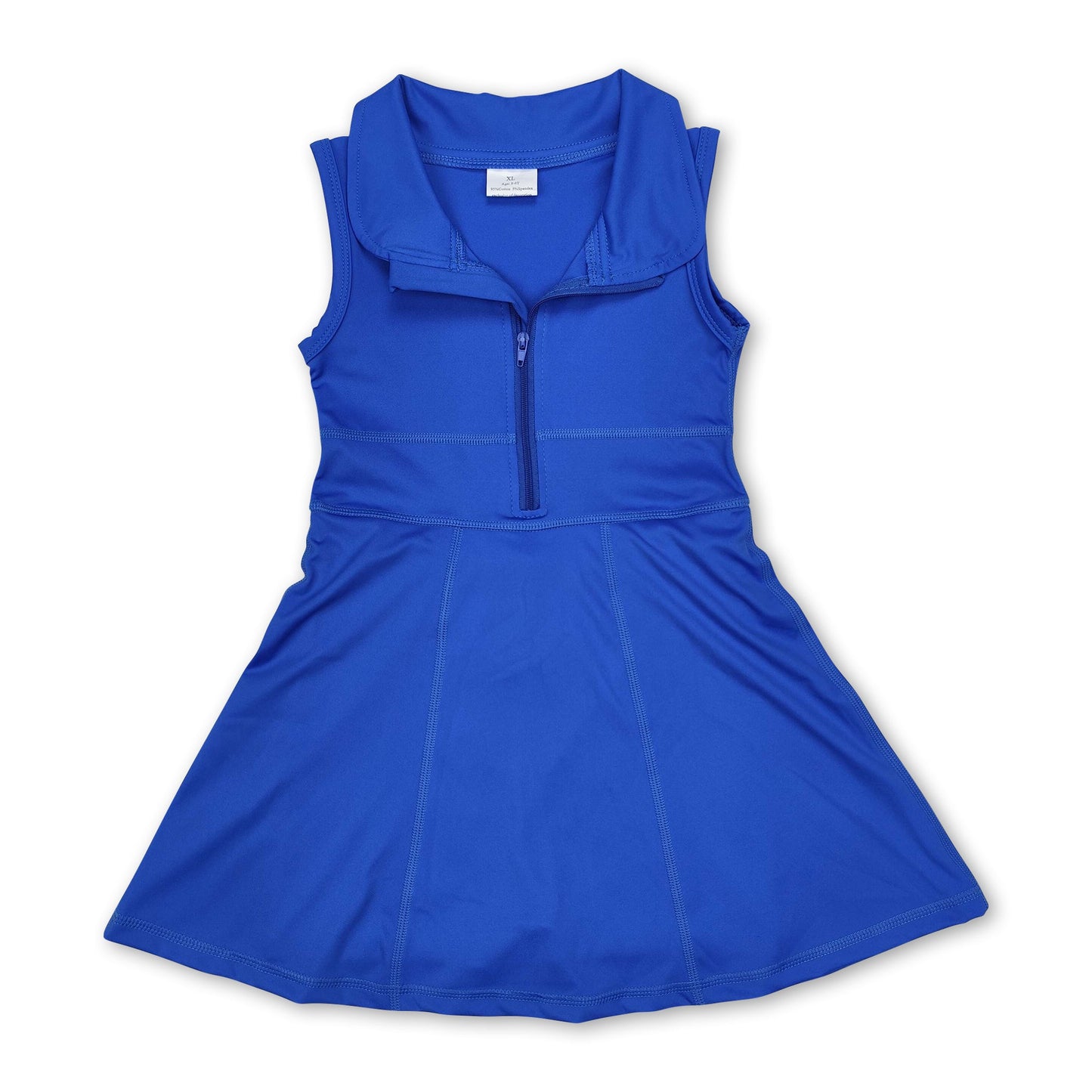 Blue sleeveless zipper athletic dress with shorts