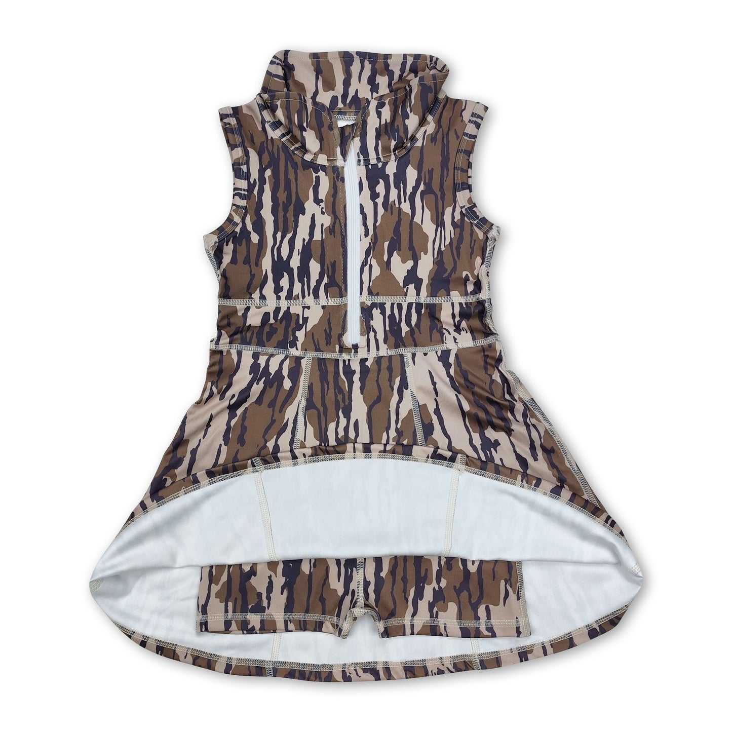 Bottomland camo sleeveless zipper athletic dress with shorts