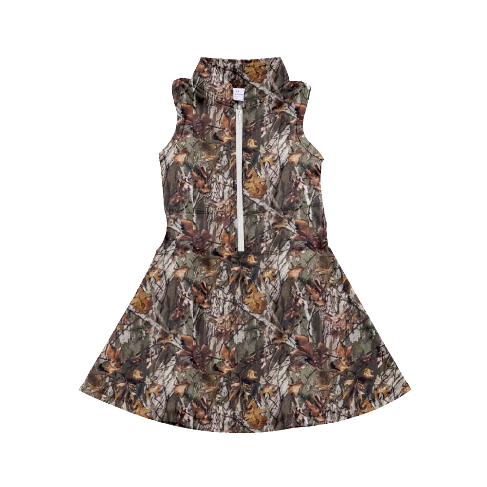 Camo sleeveless zipper athletic dress with shorts