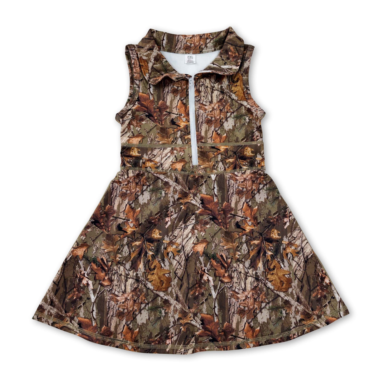 Sleeveless leaves camo zipper kids girls athletic dresses