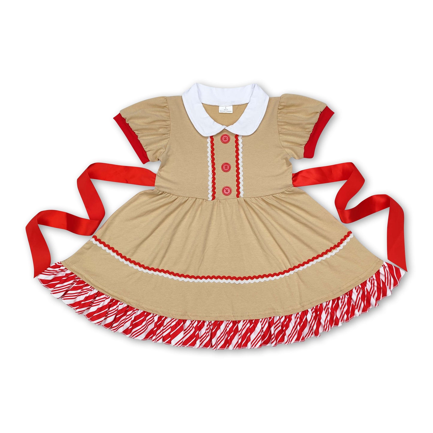 Short sleeves gingerbread ruffle kids girls Christmas dress