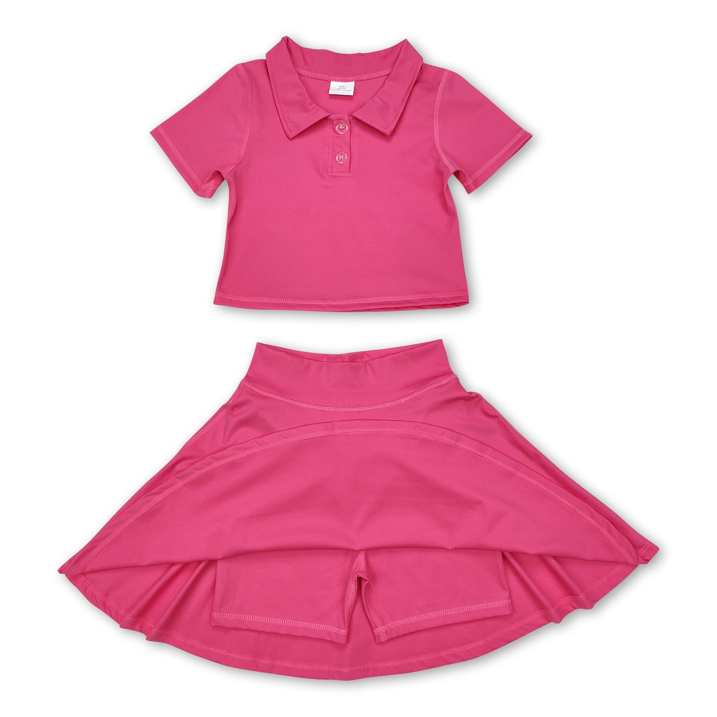 Hot pink polo shirt skirt girls active wear set