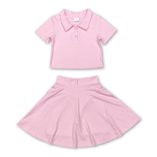 Pink polo shirt skirt girls active wear set