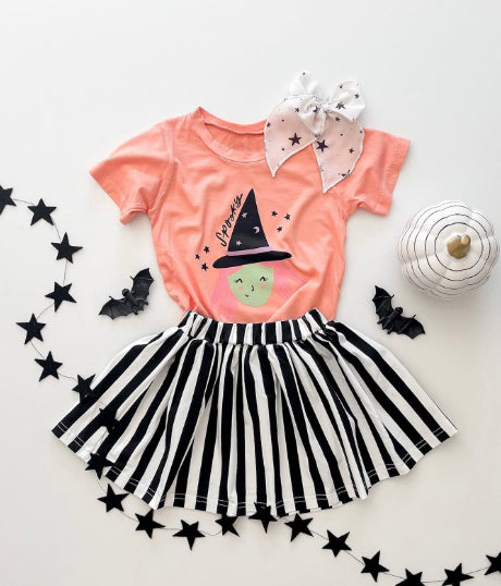 Spooky witches top black stripe skirt girls Halloween clothes