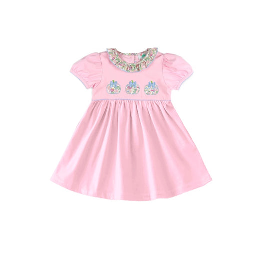 Floral ruffle pink short sleeves girls fall dresses