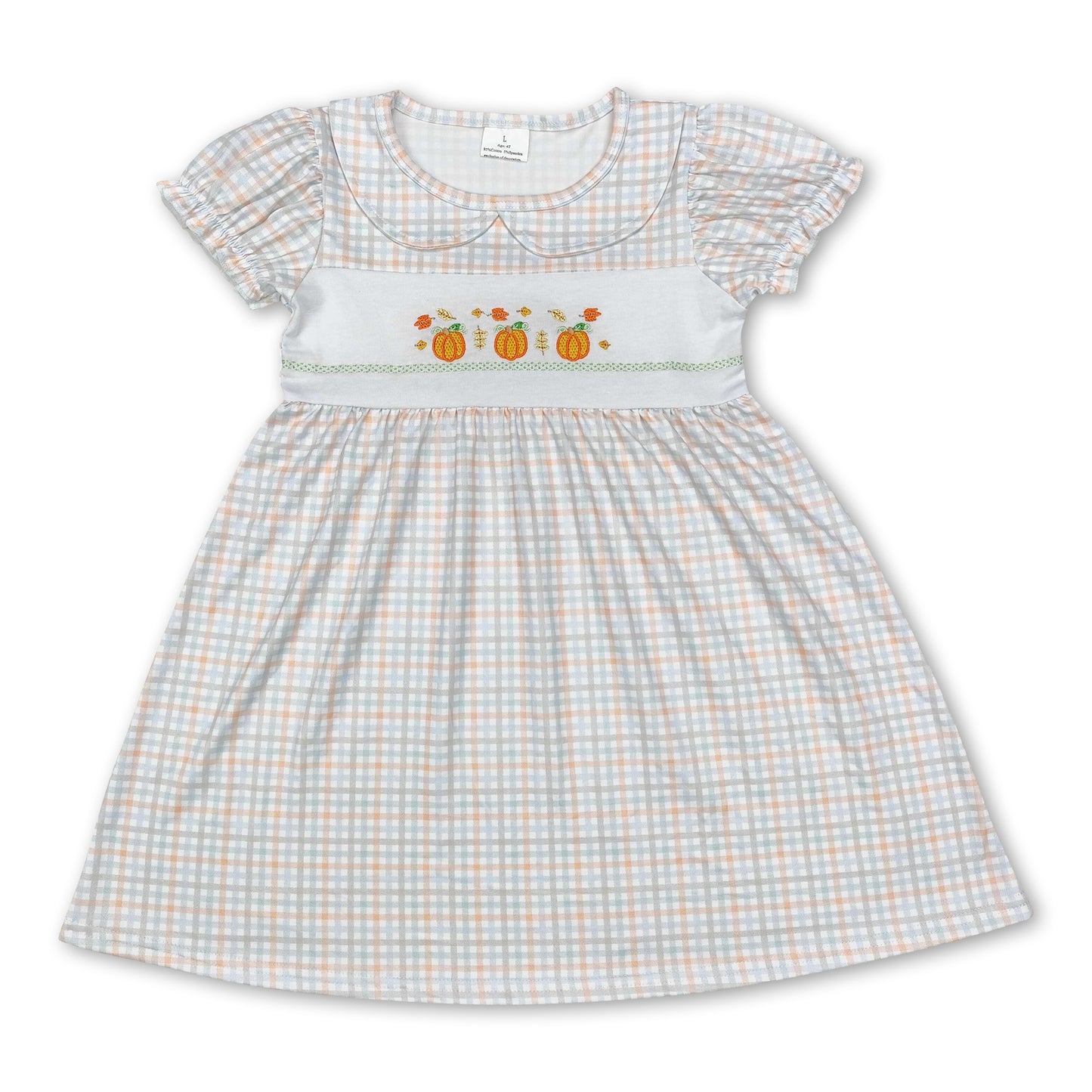 Short sleeves plaid pumpkin leaves baby girls fall dress