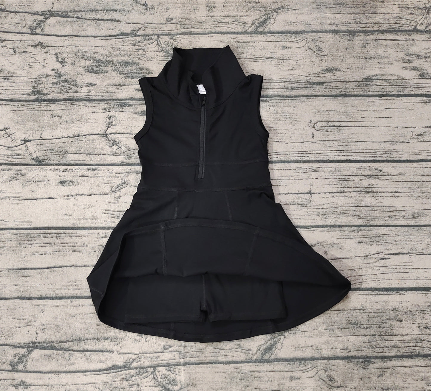 Black sleeveless zipper athletic dress with shorts