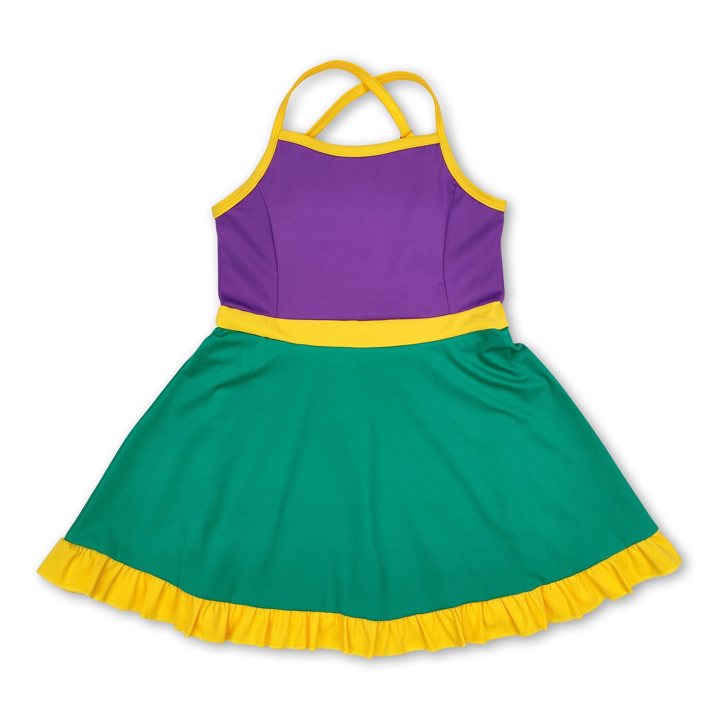 Yellow purple green straps girls mardi gras athletic dress