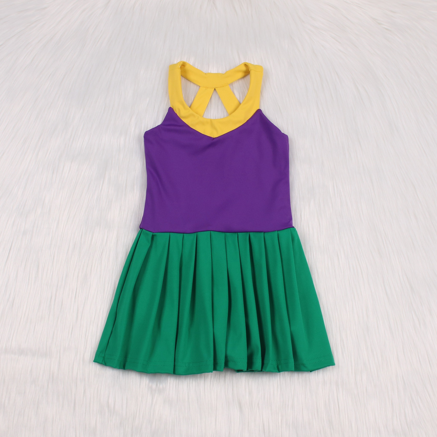 Yellow purple green girls mardi gras athletic dress