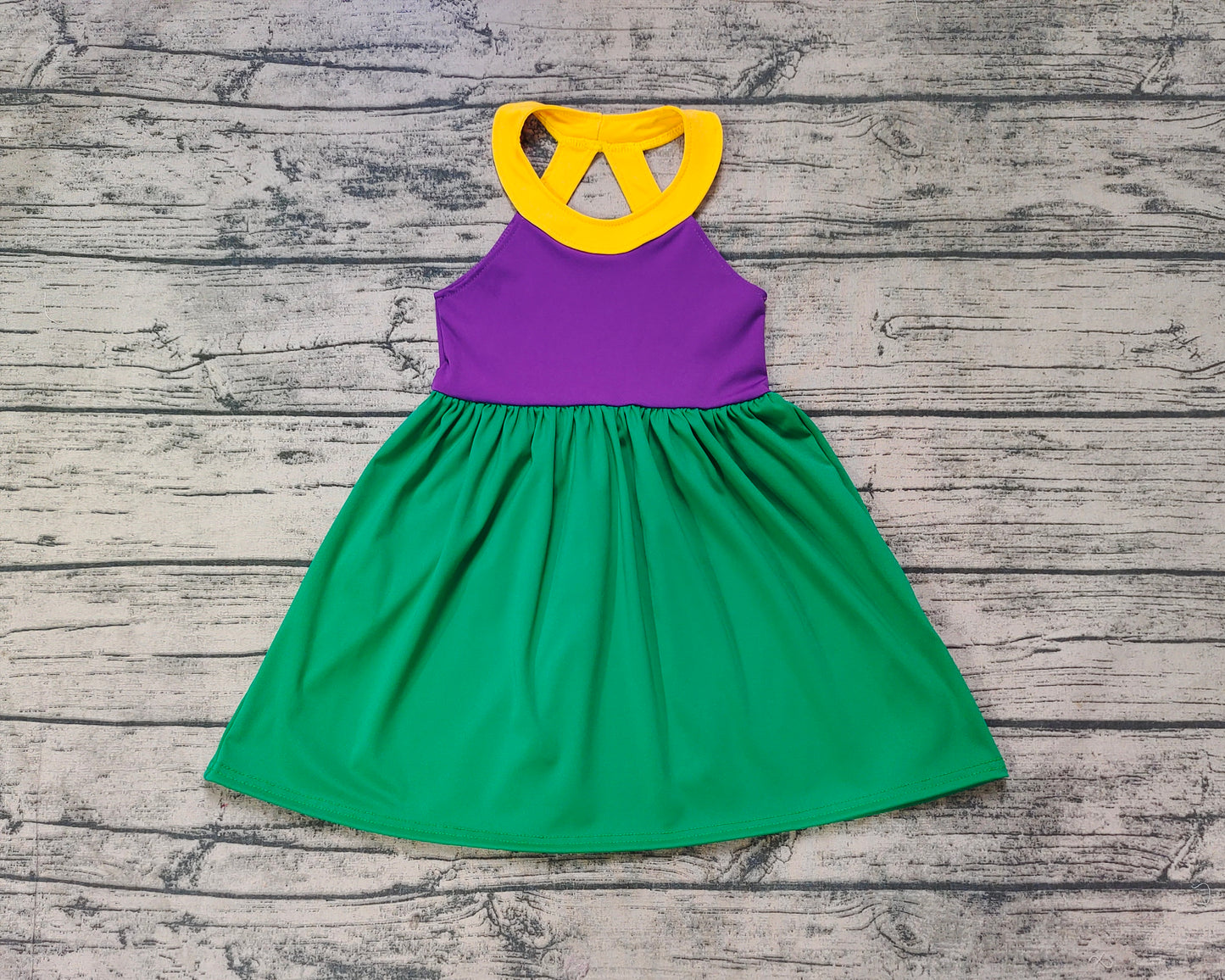 Yellow purple green girls mardi gras athletic dress