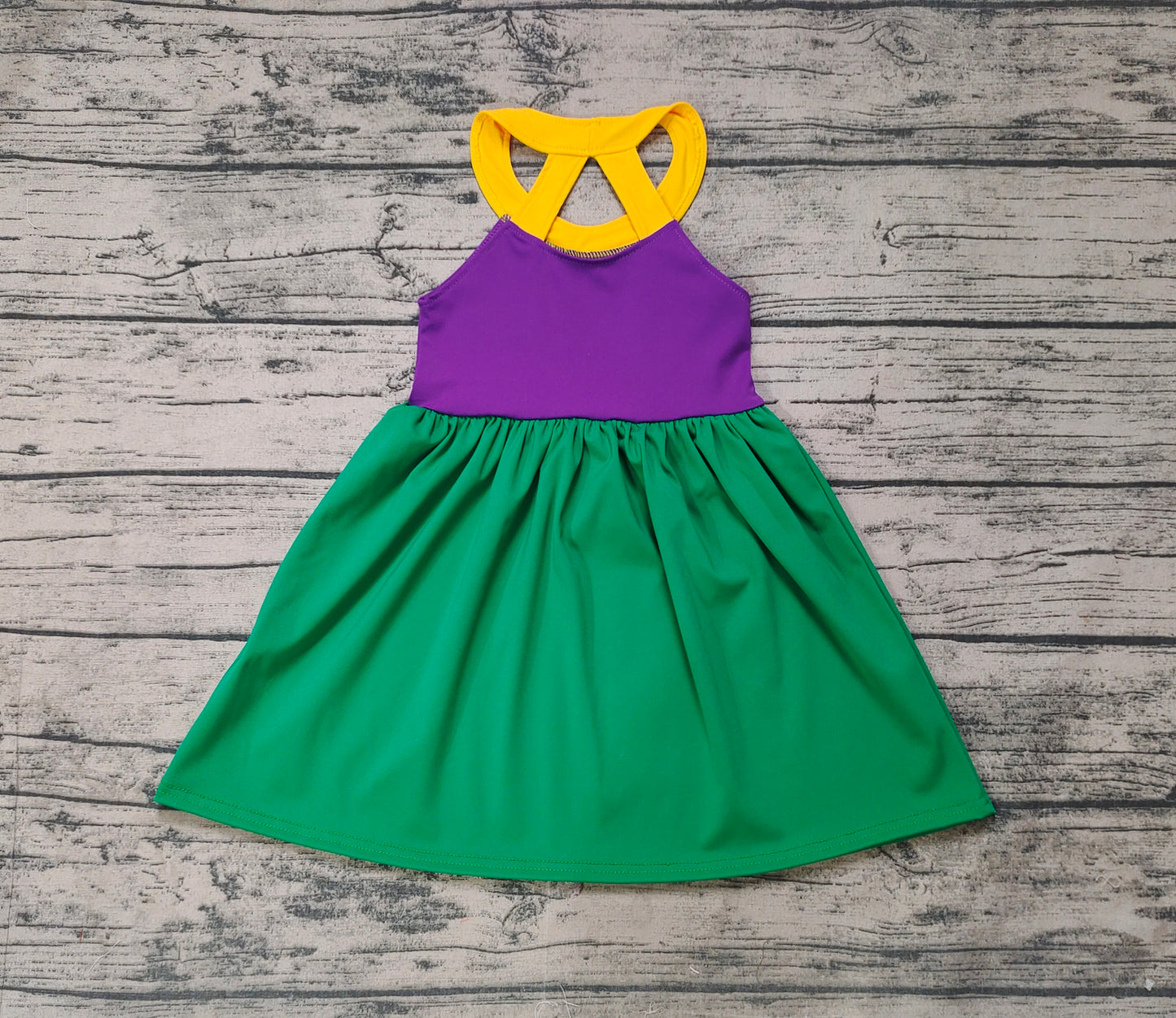 Yellow purple green girls mardi gras athletic dress