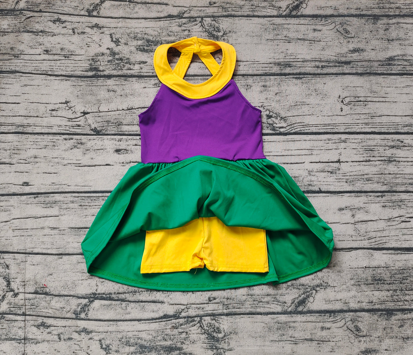 Yellow purple green girls mardi gras athletic dress