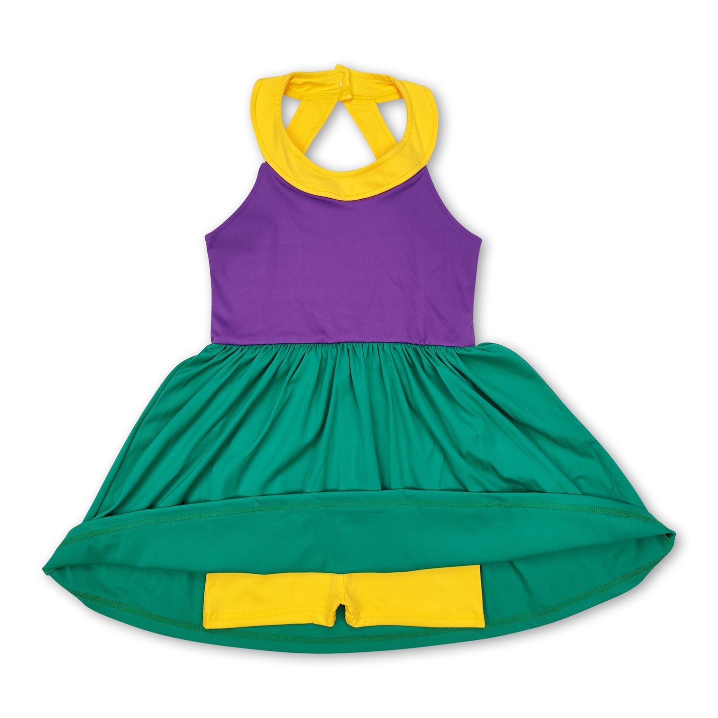 Yellow purple green girls mardi gras athletic dress