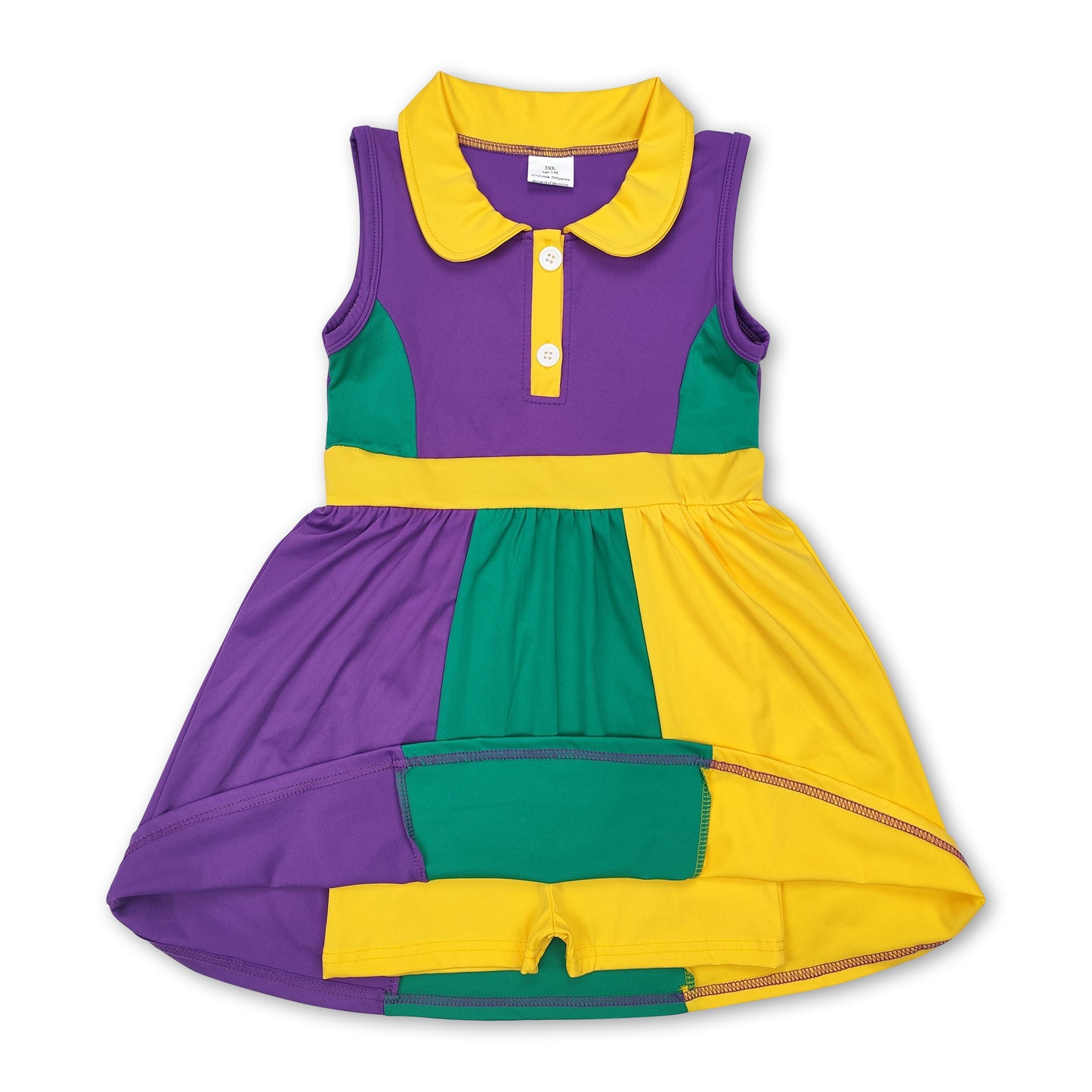 Yellow purple green girls mardi gras athletic polo dress