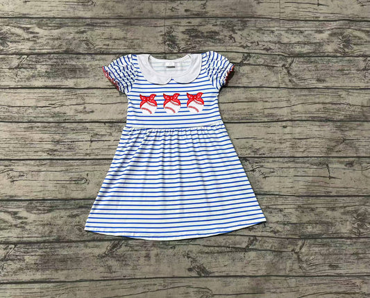 Blue stripe short sleeves baseball baby girls dresses