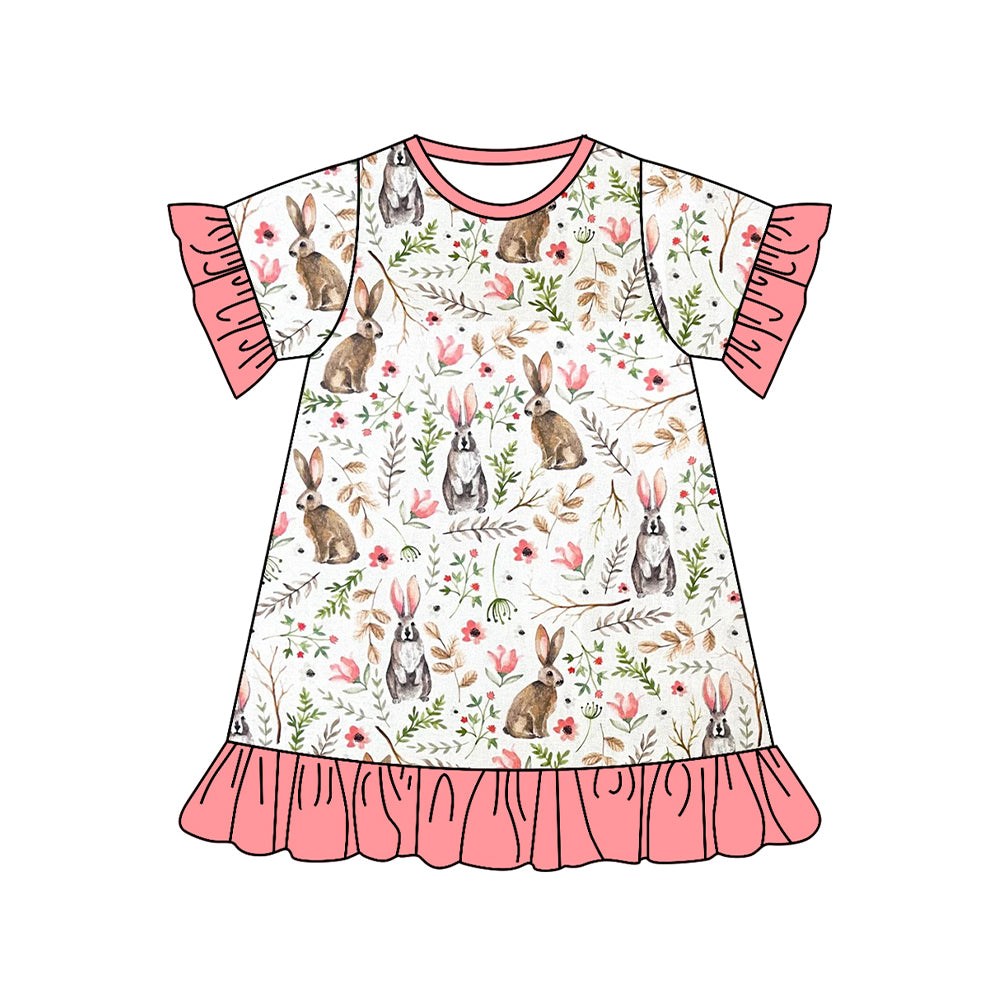 Pink ruffle floral bunny baby girls easter night dress