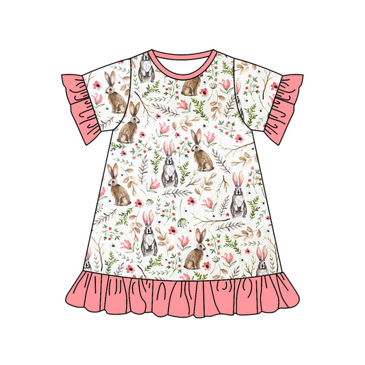 Pink ruffle floral bunny baby girls easter night dress