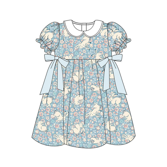 Short sleeves floral bunny bow baby girls easter dress