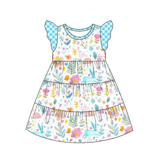 Flutter sleeves bunny floral baby girls easter dresses