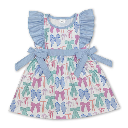 Flutter sleeves colorful bow kids girls dresses