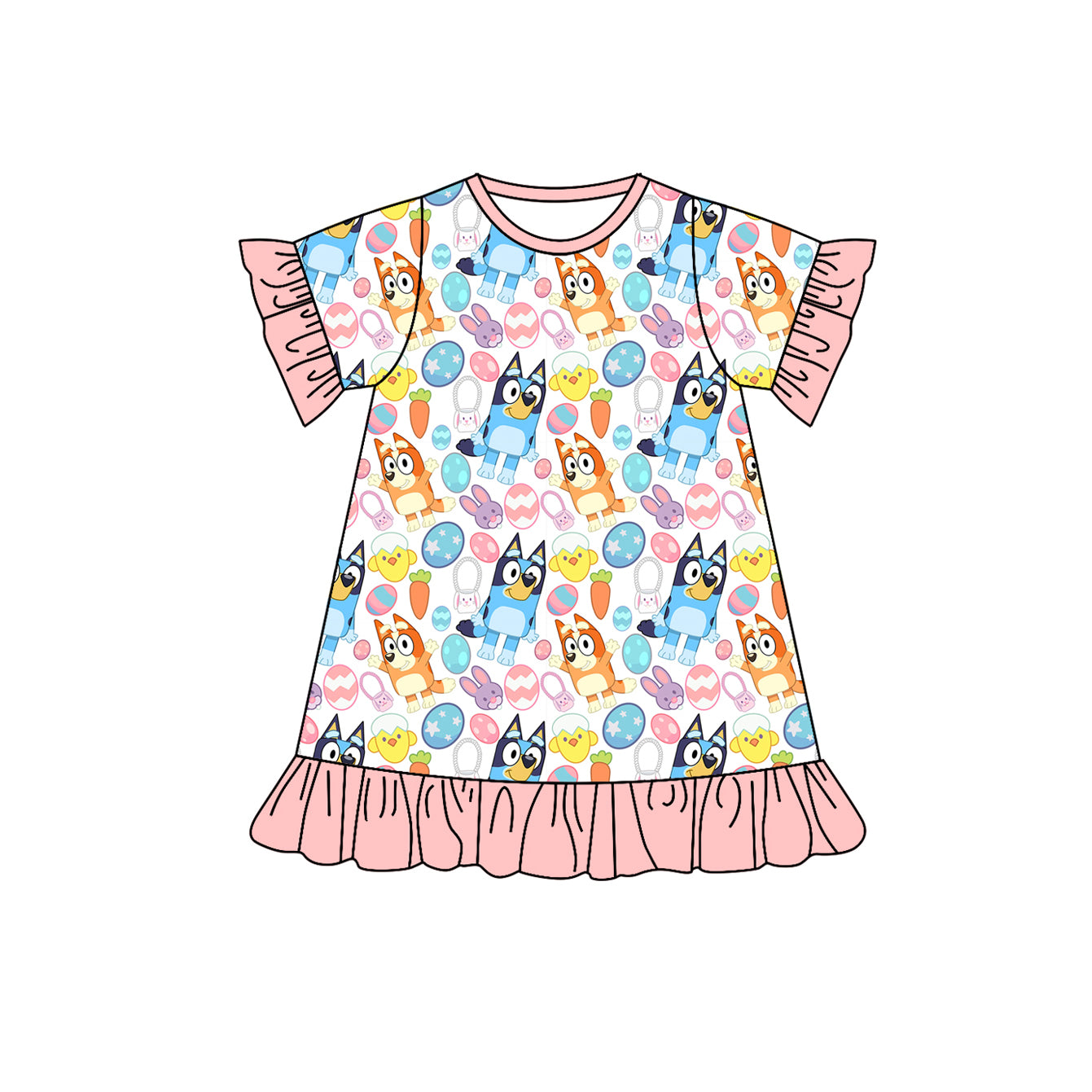 Short sleeves eggs dog bunny baby girls Easter dress