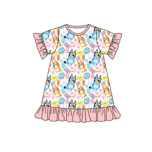 Short sleeves eggs dog bunny baby girls Easter dress