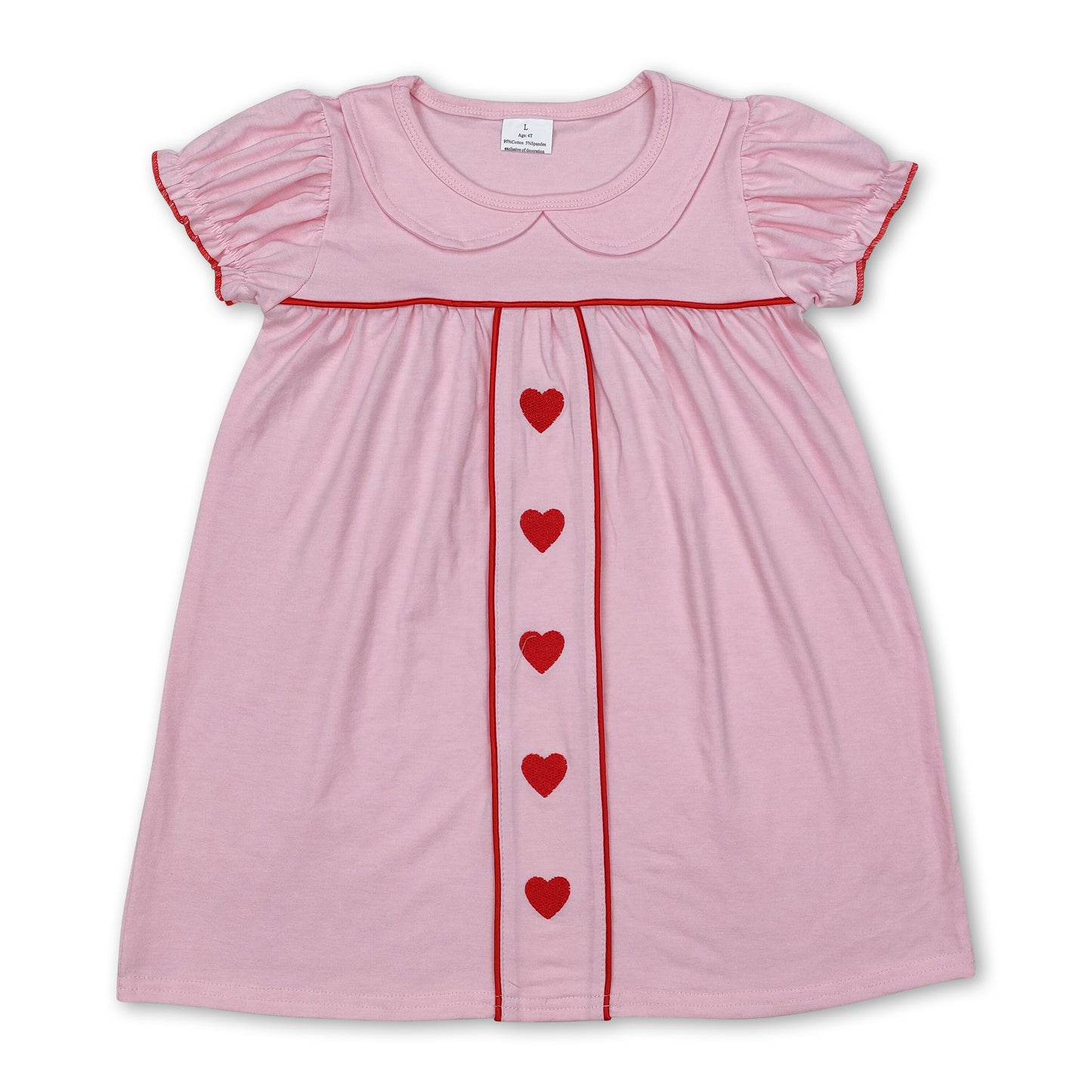 Short sleeves pink heart kids girls valentine's dress