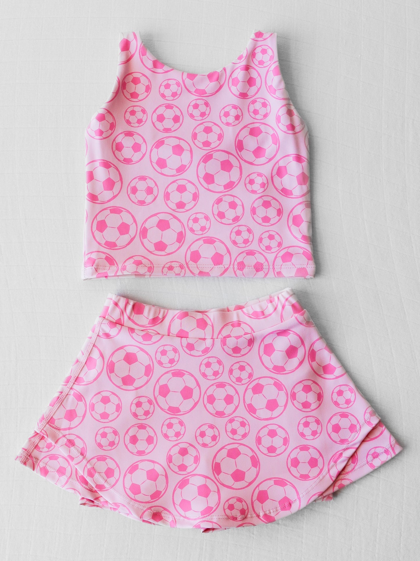 Pink Sleeveless soccer top skirt girls active wear set