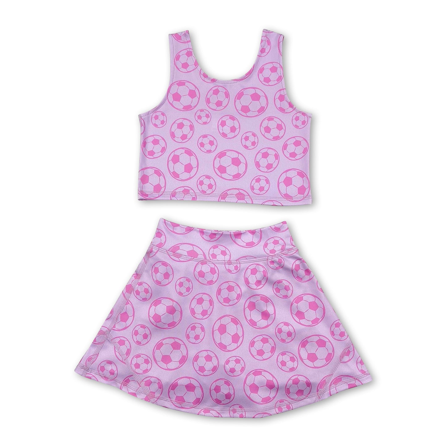 Pink Sleeveless soccer top skirt girls active wear set