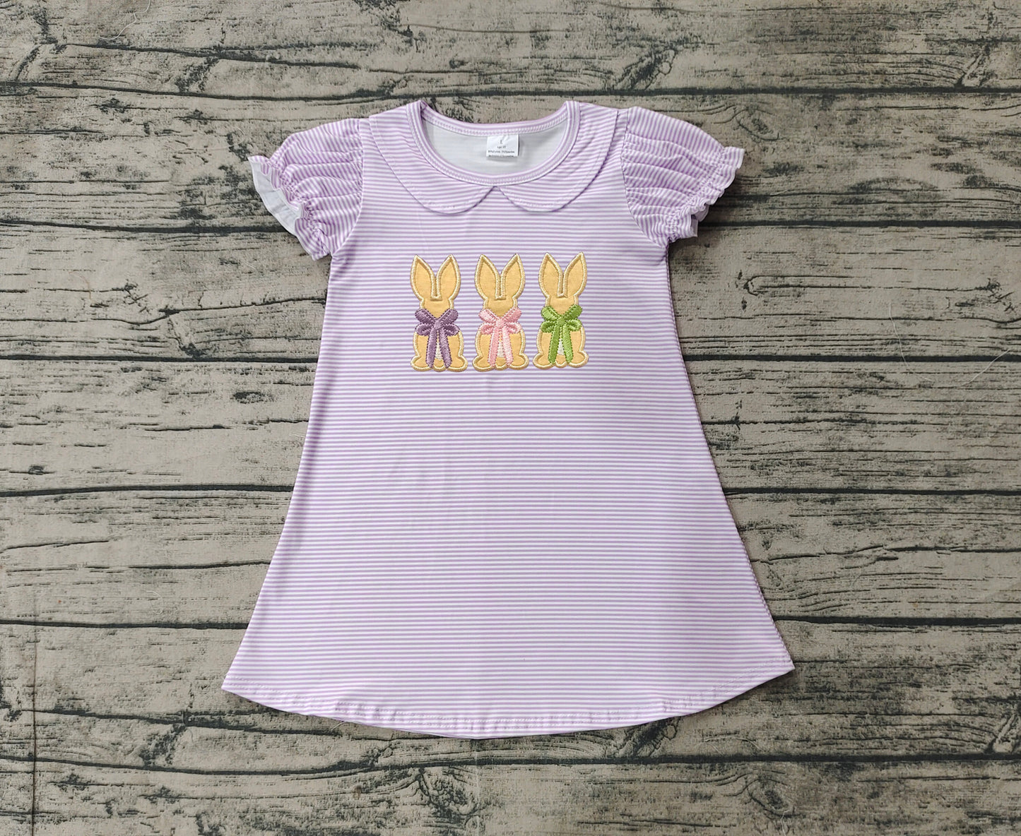 Lavender stripe short sleeves bunny baby girls Easter dresses