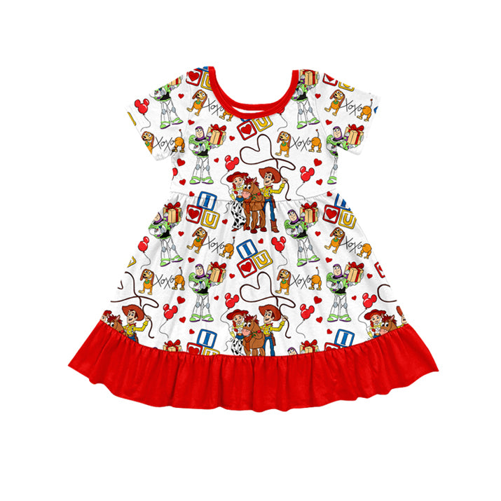 Red short sleeves heart toy kids girls valentine's day dress