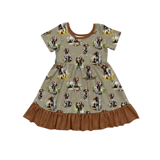 Short sleeves dog brown ruffle hunting girls dresses