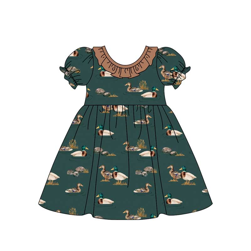 Short sleeves brown ruffle duck hunting girls dresses