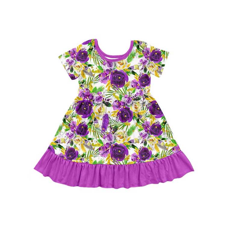 Purple green yellow floral girls Mardi Gras dresses