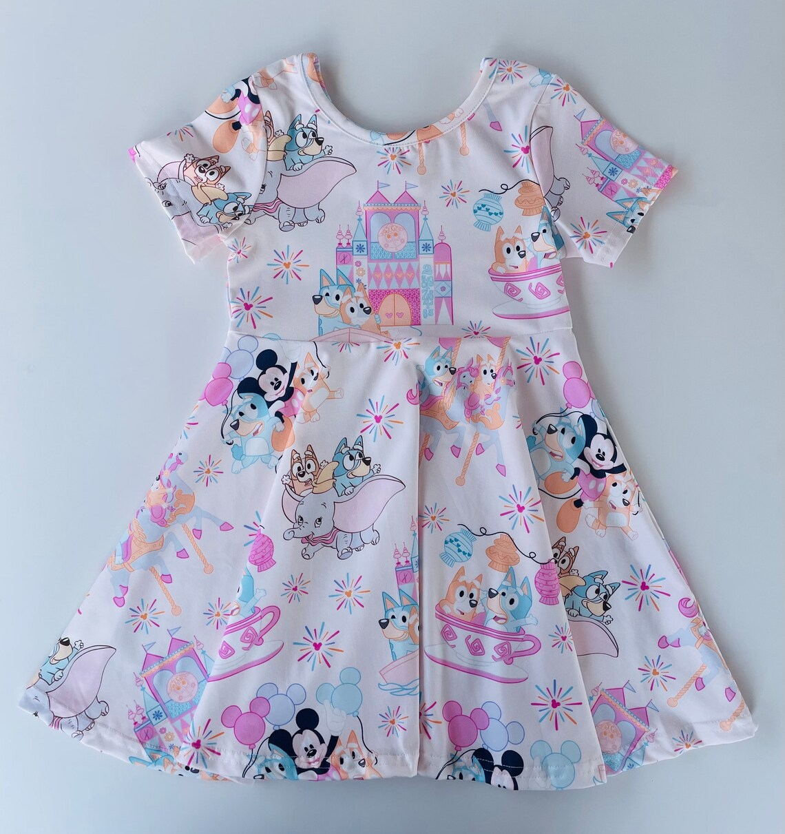 Short sleeves dog elephant kids girls dresses