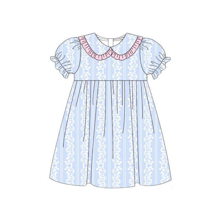 Short sleeves light blue baby girls summer dresses