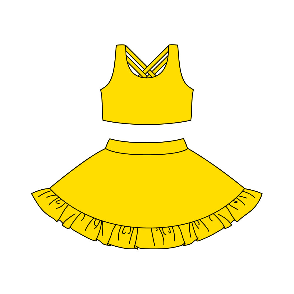 Yellow sleeveless top ruffle skort girls active wear set