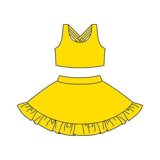 Yellow sleeveless top ruffle skort girls active wear set