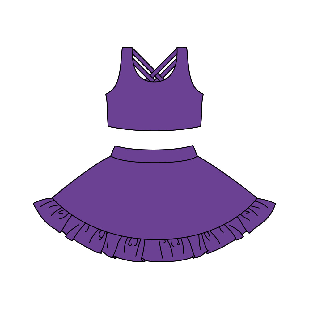 Purple sleeveless top ruffle skort girls active wear set