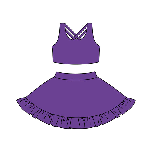 Purple sleeveless top ruffle skort girls active wear set