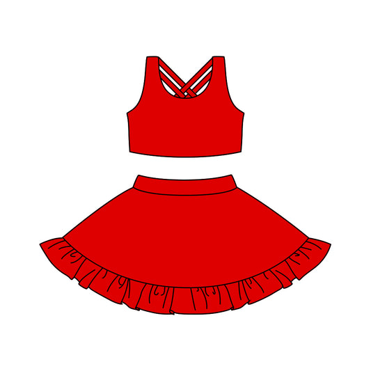 Red sleeveless top ruffle skort girls active wear set